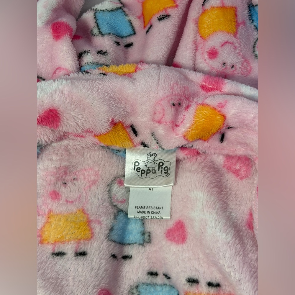 Peppa Pig Girls Robe 4T Pink Fleece Plush Bathrobe Toddler Cartoon Pajama Sleep - Picture 9 of 10